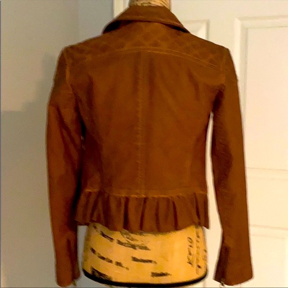 Anthropologie Vegan Leather Ruffle Brown Jacket 4 - Picture 1 of 10